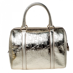 Christian Dior Gold Oblique Monogram Patent Leather Boston Bag