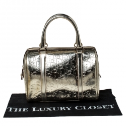 Christian Dior Gold Oblique Monogram Patent Leather Boston Bag