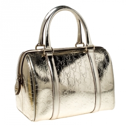 Christian Dior Gold Oblique Monogram Patent Leather Boston Bag