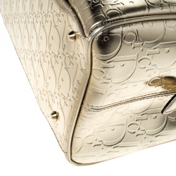 Christian Dior Gold Oblique Monogram Patent Leather Boston Bag