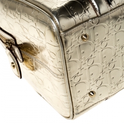 Christian Dior Gold Oblique Monogram Patent Leather Boston Bag