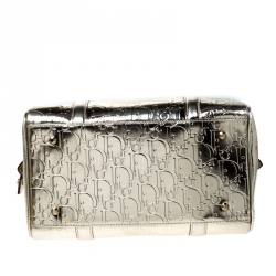 Christian Dior Gold Oblique Monogram Patent Leather Boston Bag