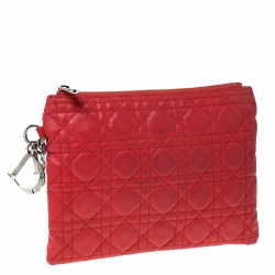 Pre Owned Dior Red Cannage Quilted Coated Canvas Panarea Clutch