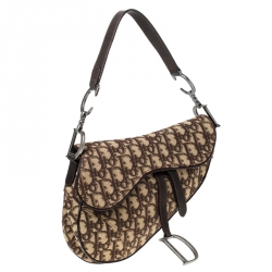 Pre Owned Dior Brown Oblique Canvas and Leather Saddle Bag