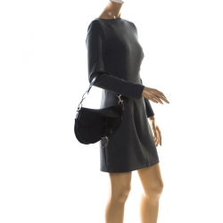 Pre Owned Dior Black Nylon and Patent Leather Saddle Bag