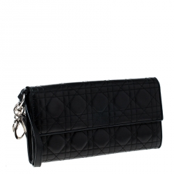 Pre Owned Dior Black Cannage Leather Wristlet Clutch