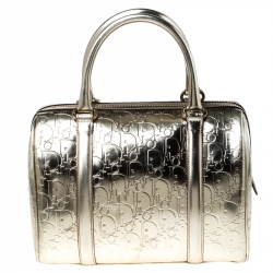Christian Dior Metallic Gold Oblique Monogram Leather Boston Bag