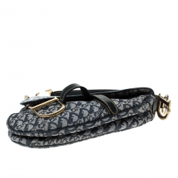 Pre Owned Dior Blue Diorissimo Canvas and Leather Saddle Bag