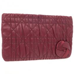 مملوكة مسبقًا Dior Red Cannage Quilted Lambskin Delidior Satin Rosette Small Clutch