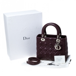 مملوكة مسبقًا Dior Burgundy Quilted Leather Lady Dior Medium Tote
