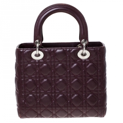 مملوكة مسبقًا Dior Burgundy Quilted Leather Lady Dior Medium Tote