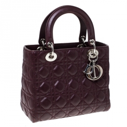مملوكة مسبقًا Dior Burgundy Quilted Leather Lady Dior Medium Tote