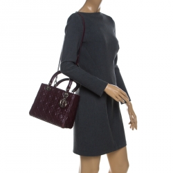 مملوكة مسبقًا Dior Burgundy Quilted Leather Lady Dior Medium Tote
