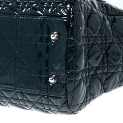 Pre Owned Dior Dark Green Cannage Quilted Patent Leather Medium Shopper Tote