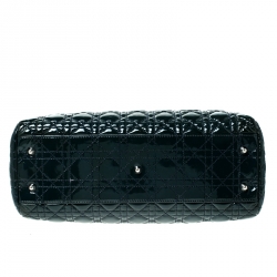 Pre Owned Dior Dark Green Cannage Quilted Patent Leather Medium Shopper Tote