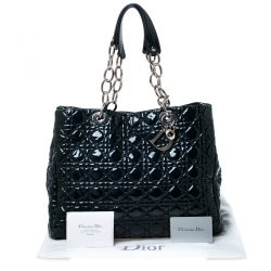 Pre Owned Dior Dark Green Cannage Quilted Patent Leather Medium Shopper Tote