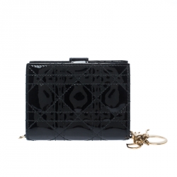 مملوكة مسبقًا محفظة ديور ليدي ديور فرنش جلد لامع مبطن كاناغ سوداء