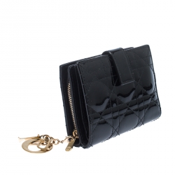 مملوكة مسبقًا محفظة ديور ليدي ديور فرنش جلد لامع مبطن كاناغ سوداء