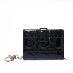 مملوكة مسبقًا محفظة ديور ليدي ديور فرنش جلد لامع مبطن كاناغ سوداء