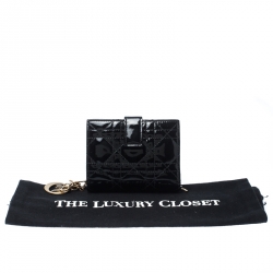 مملوكة مسبقًا محفظة ديور ليدي ديور فرنش جلد لامع مبطن كاناغ سوداء