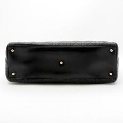 Pre Owned Christian Dior Black Cannage Lambskin 'Lady Dior' Large Top Handle Tote