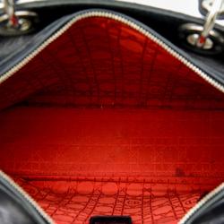 Pre Owned Christian Dior Black Cannage Lambskin 'Lady Dior' Large Top Handle Tote