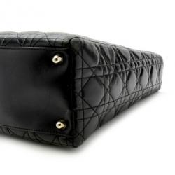 Pre Owned Christian Dior Black Cannage Lambskin 'Lady Dior' Large Top Handle Tote