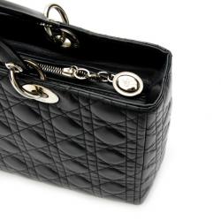 Pre Owned Christian Dior Black Cannage Lambskin 'Lady Dior' Large Top Handle Tote