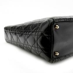 Pre Owned Christian Dior Black Cannage Lambskin 'Lady Dior' Large Top Handle Tote