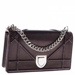 Pre Owned  حقيبة كتف ديور ميني ديوراما جلد برونزية ميتالك