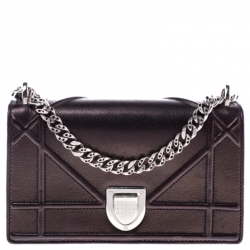 Pre Owned حقيبة كتف ديور ميني ديوراما جلد برونزية ميتالك