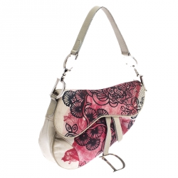 Pre Owned Dior Multicolor Printed Canvas and Leather Saddle Bag