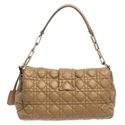 Pre Owned Dior Light Brown Cannage Leather New Lock Flap Bag