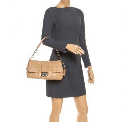 Pre Owned Dior Light Brown Cannage Leather New Lock Flap Bag