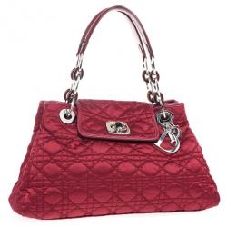 مملوكة مسبقًا Dior Quilted Red Satin Cannage Charming Lock Satchel