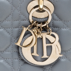 Pre Owned Dior Grey Leather Small Lucky Badges My Lady Dior Tote