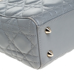 Pre Owned Dior Grey Leather Small Lucky Badges My Lady Dior Tote