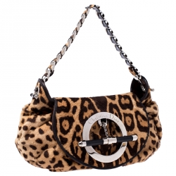 مملوكة مسبقًا Dior Brown Leopard Print Calf Hair Hobo
