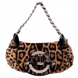 مملوكة مسبقًا Dior Brown Leopard Print Calf Hair Hobo