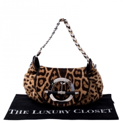 مملوكة مسبقًا Dior Brown Leopard Print Calf Hair Hobo