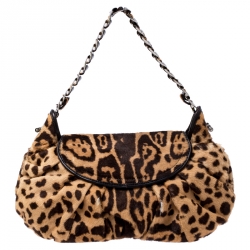 مملوكة مسبقًا Dior Brown Leopard Print Calf Hair Hobo