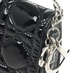Pre Owned Christian Dior Black Quilted Cannage Patent Leather Lady Dior Clutch Bag