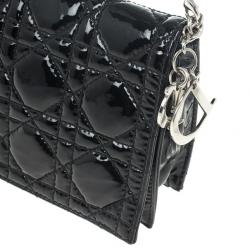 Pre Owned Christian Dior Black Quilted Cannage Patent Leather Lady Dior Clutch Bag