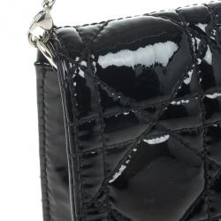 Pre Owned Christian Dior Black Quilted Cannage Patent Leather Lady Dior Clutch Bag