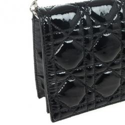 Pre Owned Christian Dior Black Quilted Cannage Patent Leather Lady Dior Clutch Bag
