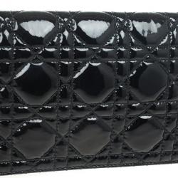 Pre Owned Christian Dior Black Quilted Cannage Patent Leather Lady Dior Clutch Bag