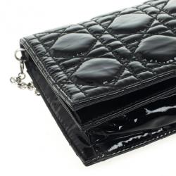 Pre Owned Christian Dior Black Quilted Cannage Patent Leather Lady Dior Clutch Bag