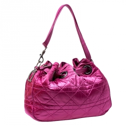 مملوكة مسبقًا Dior Pink Cannage Nylon Drawstring Hobo