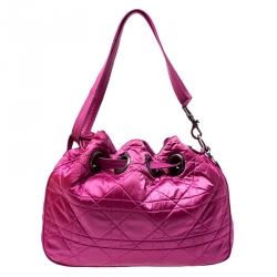 مملوكة مسبقًا Dior Pink Cannage Nylon Drawstring Hobo