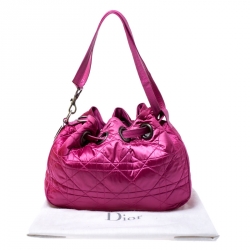 مملوكة مسبقًا Dior Pink Cannage Nylon Drawstring Hobo